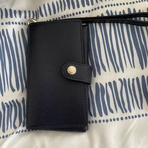 Coach Leather Wallet Wristlet navy blue